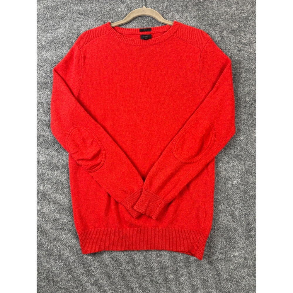 J Crew Sweater Men Size M Red Wool Blend Crew Neck‎ Elbow Patches Casual